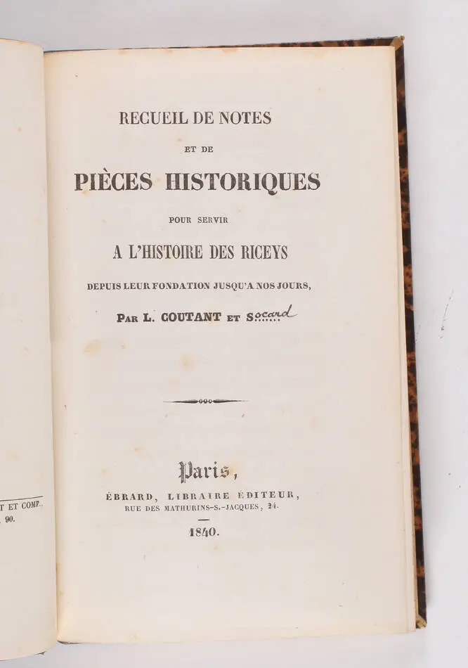 COUTANT - Notes et pi&egrave;ces historiques sur les Riceys 1840 - Lithographies - Photo 1, livre rare du XIXe si&egrave;cle