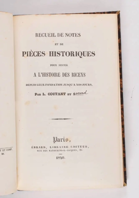 COUTANT - Notes et pi&egrave;ces historiques sur les Riceys 1840 - Lithographies - Photo 1, livre rare du XIXe si&egrave;cle