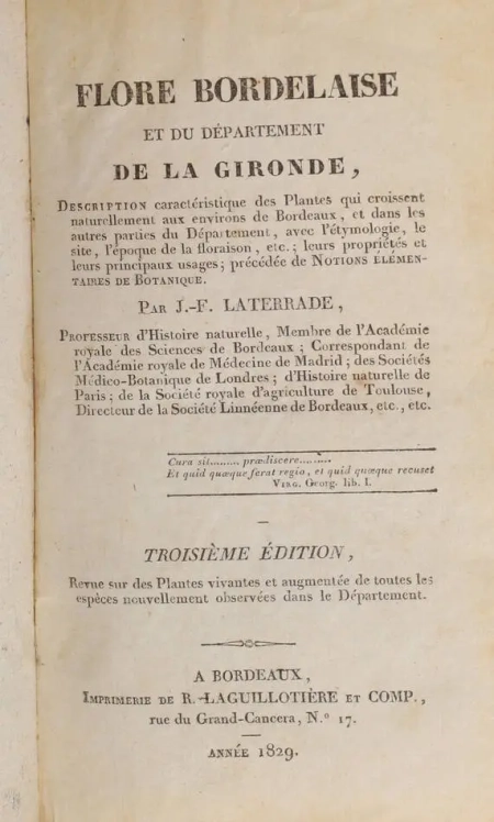[Gironde] LATERRADE - Flore bordelaise - 1829 - Photo 1, livre rare du XIXe si&egrave;cle