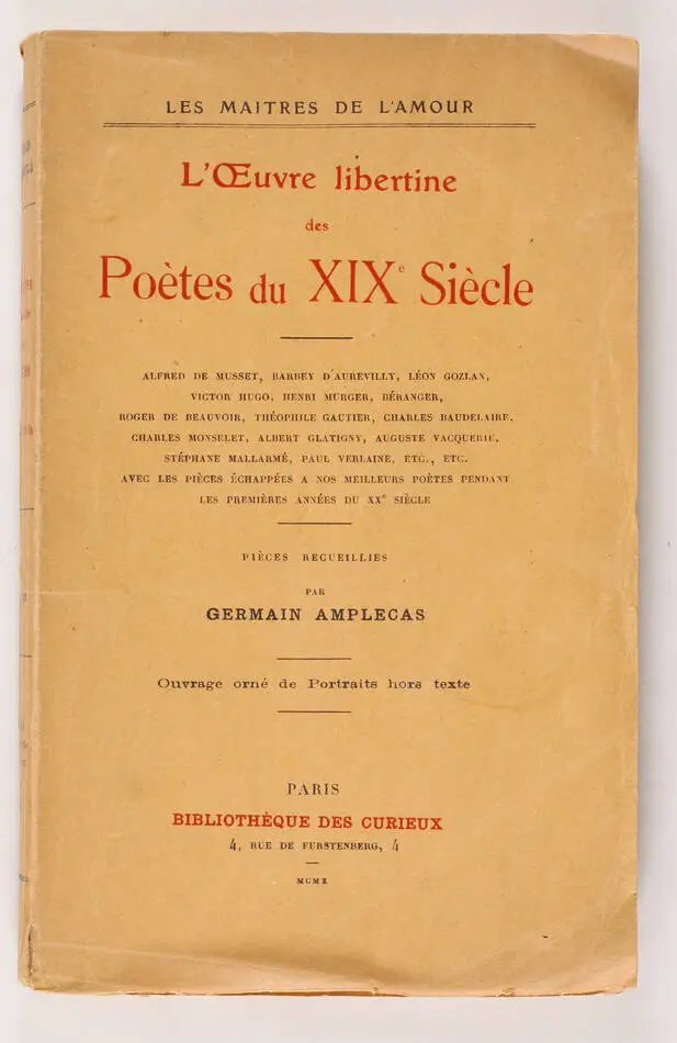 [Curiosa] AMPLECAS - L oeuvre libertine des po&egrave;tes du XIX&egrave;me si&egrave;cle - 1920 - Photo 0, livre rare du XXe si&egrave;cle