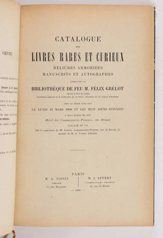 Livres rares et curieux reliures armori&eacute;es 1896 - Biblioth&egrave;que Gr&eacute;lot - Photo 1, livre rare du XIXe si&egrave;cle