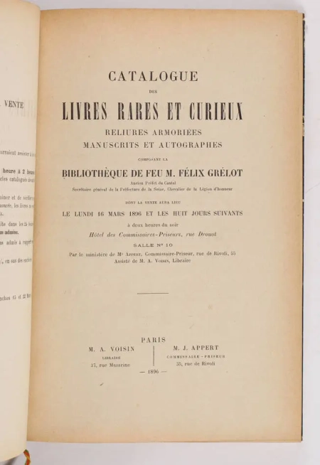 Livres rares et curieux reliures armori&eacute;es 1896 - Biblioth&egrave;que Gr&eacute;lot - Photo 1, livre rare du XIXe si&egrave;cle