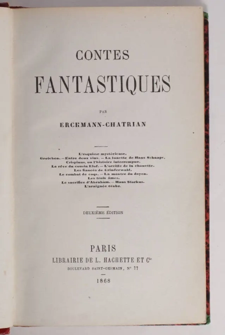 ERCKMANN-CHATRIAN - Contes fantastiques - 1868 - Reli&eacute; - 2e &eacute;dition - Photo 1, livre rare du XIXe si&egrave;cle