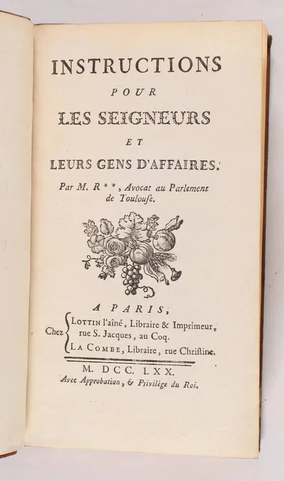 ROUSSELLE - Instructions pour les seigneurs et leurs gens d affaires - 1770 - Photo 1, livre ancien du XVIIIe siècle