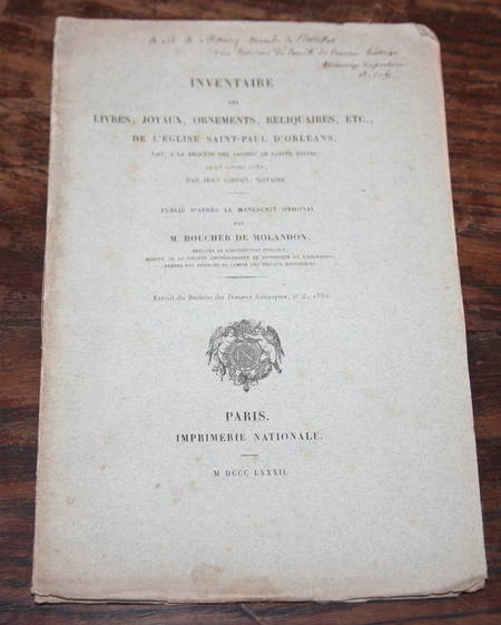 Orléans - BOUCHER de MOLANDON Inventaire des livres, joyaux, ... en 1462 - 1882 - Photo 0, livre rare du XIXe siècle