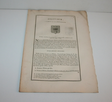 [Noblesse Nivernais] Hozier - Généalogie Olivier à Paris et en Nivernais - 1762 - Photo 0, livre ancien du XVIIIe siècle