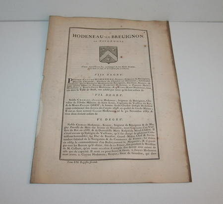 Photo livre n°1. HOZIER Louis Pierre. Généalogie de la famille Hodeneau, 