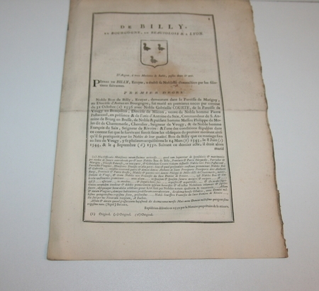 Hozier - Généalogie de Billy en Bourgogne - 1752 - Noblesse - Photo 0, livre ancien du XVIIIe siècle