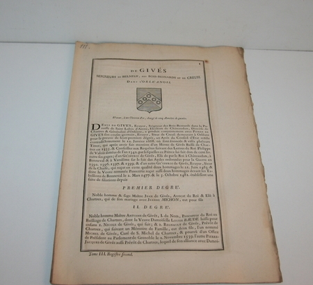 Hozier - Généalogie de Givès de Belneuf - 1741 - Orléanais - Photo 0, livre ancien du XVIIIe siècle