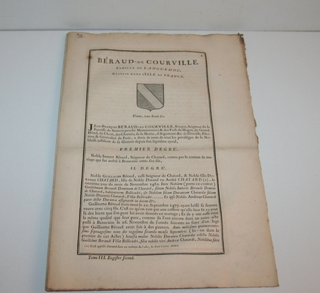 Hozier - Généalogie Béraud de Courville - 1741 - Languedoc - Photo 0, livre ancien du XVIIIe siècle