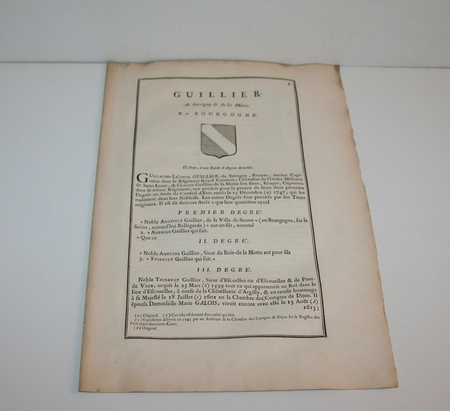 Hozier - Généalogie Guillier de Serrigny - 1752 - Bourgogne - Photo 0 - livre ancien