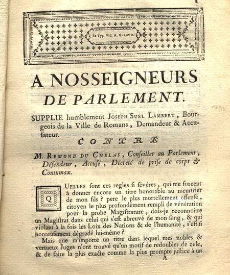 [Factum] Cirminalité en Dauphiné au XVIIIe - Grenoble 1769 - Photo 0, livre ancien du XVIIIe siècle