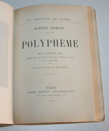[Fac-simile du Manuscrit] SAMAIN (Charles) - Polyphème - Messein, 1921 - Photo 4, livre rare du XXe siècle