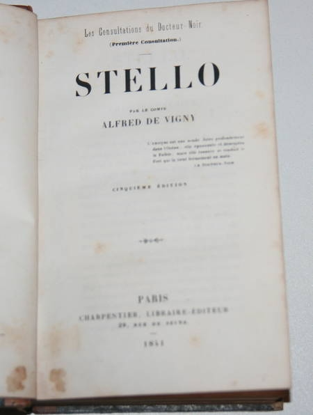 Photo livre n°2. VIGNY Alfred de. Stello Les consultations du docteur, livre rare du XIXe siècle