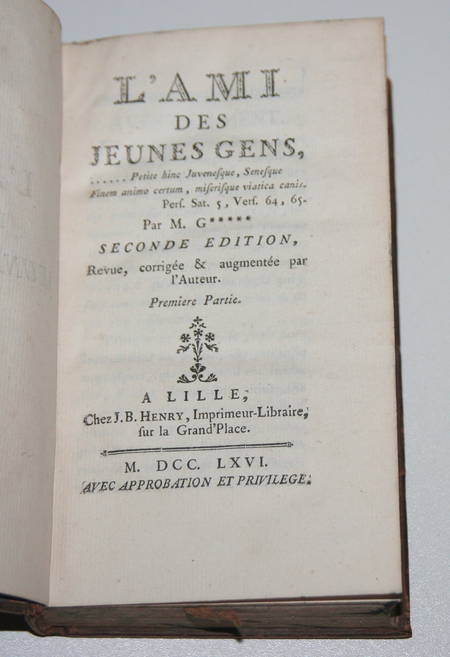 Guillaume GRIVEL  - L ami des jeunes gens. Lille, 1766 - Relié - Photo 1, livre ancien du XVIIIe siècle