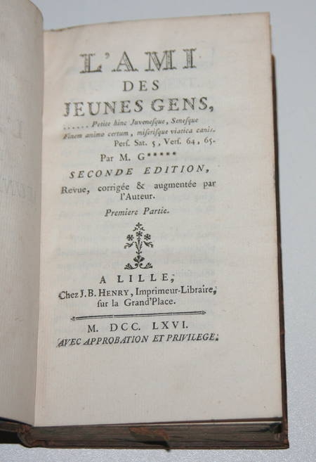 Guillaume GRIVEL - L ami des jeunes gens. Lille, 1766 - Relié - Photo 1, livre ancien du XVIIIe siècle