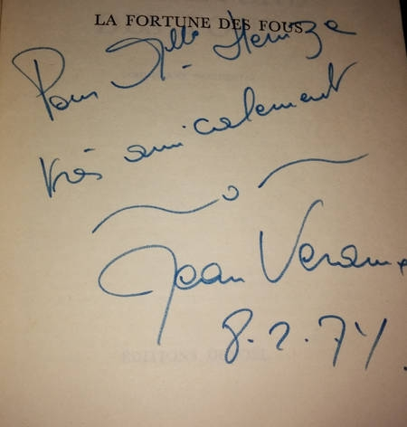 Jean verame - La fortune des fous - 1965 - Envoi de l'auteur - Photo 0, livre rare du XXe siècle