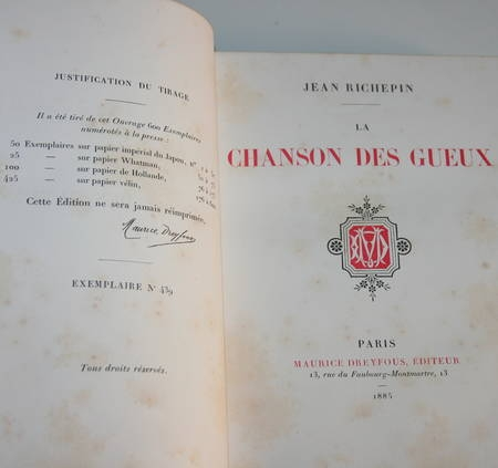 Photo livre n°7. RICHEPIN Jean. La chanson des gueux Précédée, livre rare du XIXe siècle