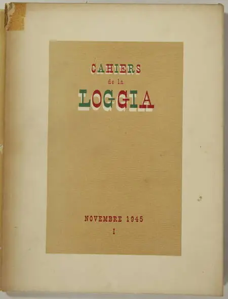 Photo livre n°2. . Cahiers de la loggia Novembre, livre rare du XXe siècle