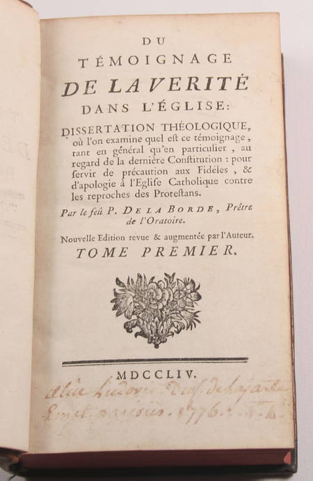 P. de la Borde - Du témoignage de la vérité dans l église - 1754 - Photo 1, livre ancien du XVIIIe siècle