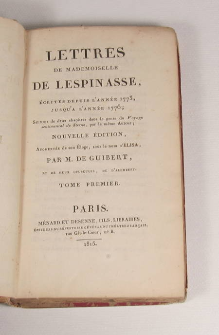 Photo livre n°2. LESPINASSE Julie de. Lettres de mademoiselle de Lespinasse, livre rare du XIXe siècle