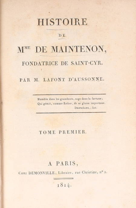 LAFONT - Histoire de Madame de Maintenon fondatrice de Saint-Cyr - 1814 - Photo 2, livre ancien du XIXe siècle