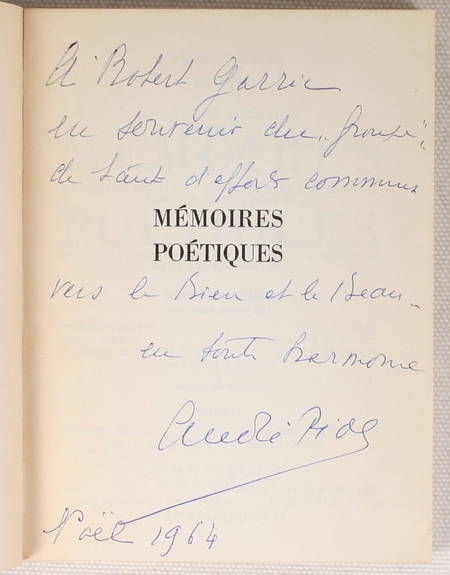 PIOT (André) - Mémoires poétiques - 1963 - Envoi de l'auteur - Photo 0, livre rare du XXe siècle