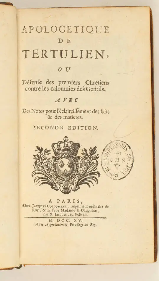 TERTULIEN - Apologétique de Tertulien ou défense des premiers chrétiens - 1715 - Photo 1, livre ancien du XVIIIe siècle