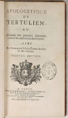 TERTULIEN - Apologétique de Tertulien ou défense des premiers chrétiens - 1715 - Photo 1, livre ancien du XVIIIe siècle