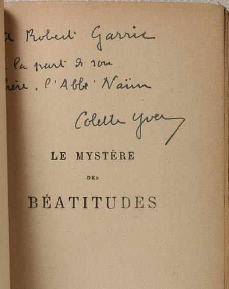 YVER (Colette). Le mystère des Béatitudes. Roman, livre rare du XXe siècle