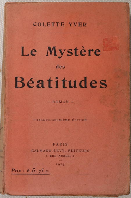 Photo livre n°2. YVER Colette. Le mystère des Béatitudes Roman, livre rare du XXe siècle