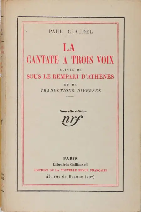 Photo livre n°2. CLAUDEL Paul. La cantate à trois voix, livre rare du XXe siècle