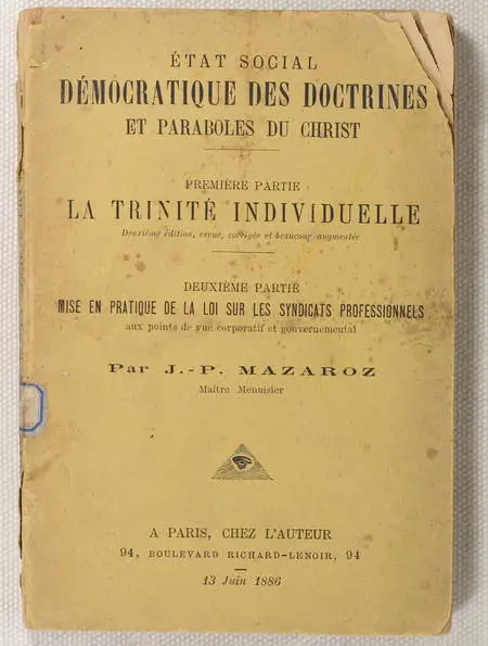MAZAROZ Etat social démocratique des doctrines et paraboles du Christ - 1886 - Photo 0 - livre de collection