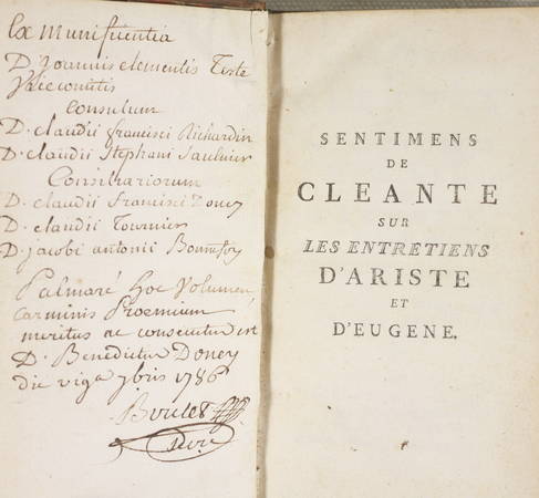 Barbier d'Aucour Sentimens de Cléante sur les entretiens d'Ariste et Eugène 1776 - Photo 0, livre ancien du XVIIIe siècle