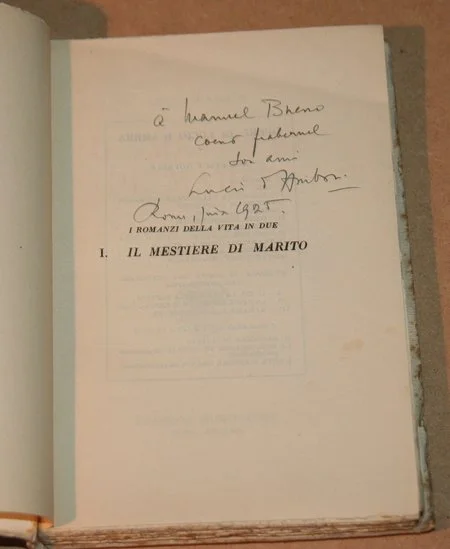 Lucio d'AMBRA - Il mestiere di marito - 1924 - Envoi de l'auteur - Photo 0, livre rare du XXe siècle