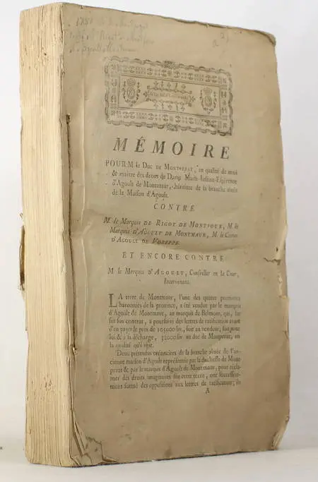 Mémoire pour le duc de Montpezat et la famille d'Agoult de Montmaur - 1780 - Photo 0 - livre de bibliophilie