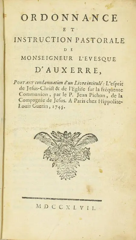 Photo livre n°2. . Ordonnance et instruction pastorale de, livre ancien du XVIIIe siècle