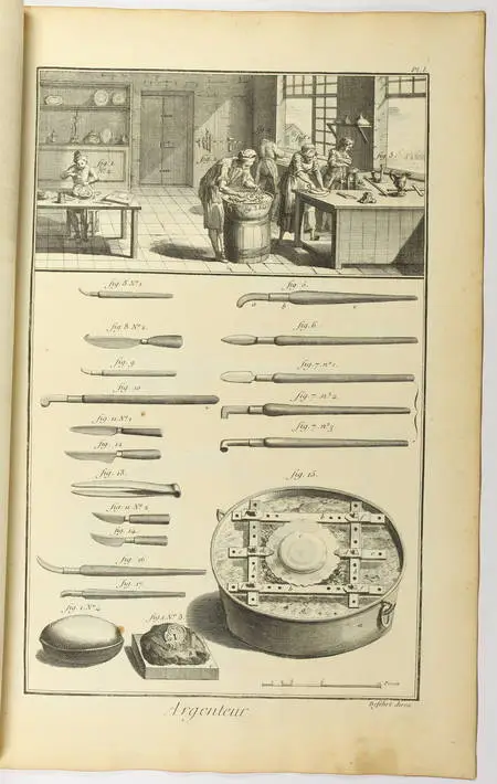 . Argenteur [Encyclopédie, Recueil de planches sur les sciences et les arts généraux et les arts méchaniques], livre ancien du XVIIIe siècle