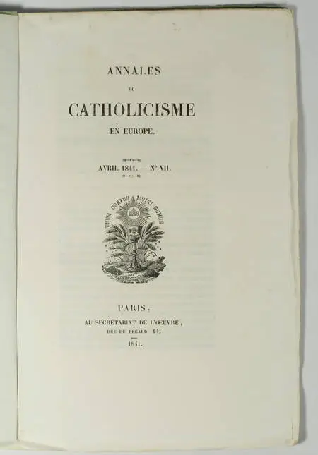 Photo livre n°4. . Annales du catholicisme en Europe, livre rare du XIXe siècle