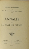 Ulysse CHEVALIER - Annales de la ville de Romans - 1897 - Photo 2, livre rare du XIXe siècle