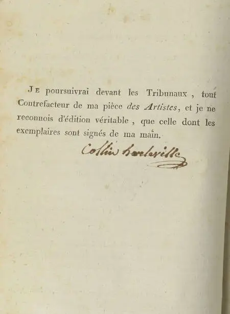 COLLIN d'HARLEVILLE - Les artistes - 1797 - Signé par l'auteur - Photo 0, livre ancien du XVIIIe siècle
