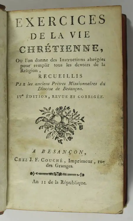 [Franche Comté] HUMBERT - Exercices de la vie chrétienne - Besançon - An XI - Photo 1, livre ancien du XIXe siècle