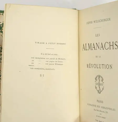 WELSCHINGER (Henri). Les almanachs de la révolution, livre rare du XIXe siècle