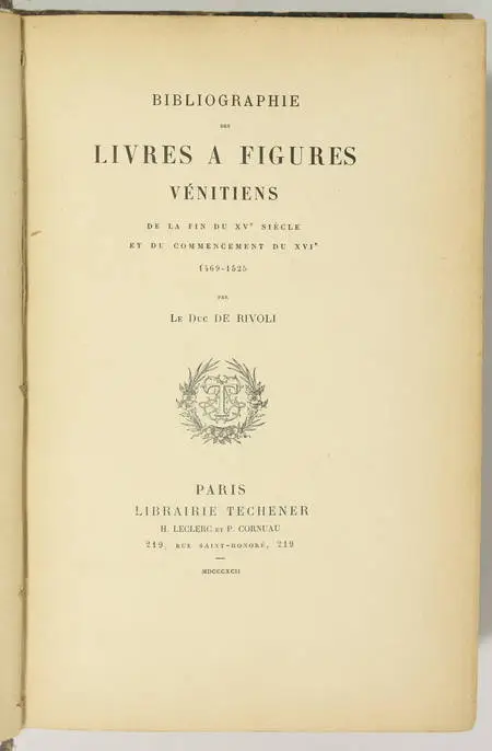 Photo livre n°3. RIVOLI Duc de. Bibliographie des livres à figures, livre rare du XIXe siècle