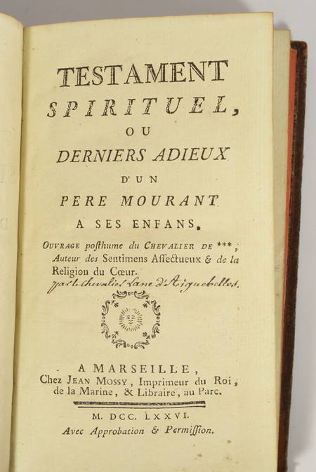AIGUEBELLES - Testament spirituel, derniers adieux d un père - Marseille 1776 - Photo 1, livre ancien du XVIIIe siècle
