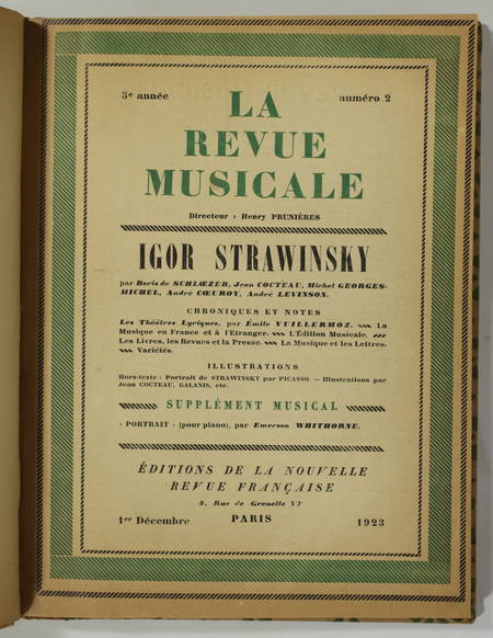 [Musique] Igor Strawinsky 1923 - par Schloezer, Cocteau ... Portrait par Picasso - Photo 3, livre rare du XXe siècle