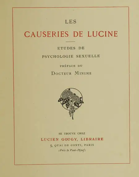 Les causeries de Lucine - Etude de psychologie sexuelle. Préface du Dr Minime - Photo 0 - livre d'occasion