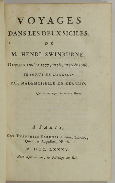 SWINBURNE - Voyages dans les deux siciles - 1785 - Dos armes de Fleurieu - Photo 3, livre ancien du XVIIIe siècle