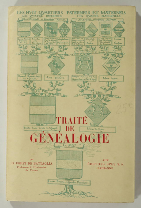 FORST de BATTAGLIA - Traité de généalogie - 1949 - Tableaux, bibliographie - Photo 0, livre rare du XXe siècle