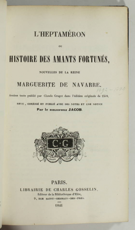 Marguerite de Navarre - Heptameron ou Histoire des amants fortunes - 1841 - Photo 3, livre rare du XIXe siècle
